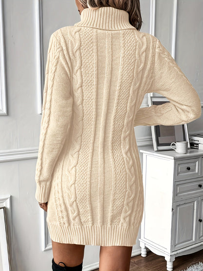 Robe pull hiver femme col roulé maille torsadée courte