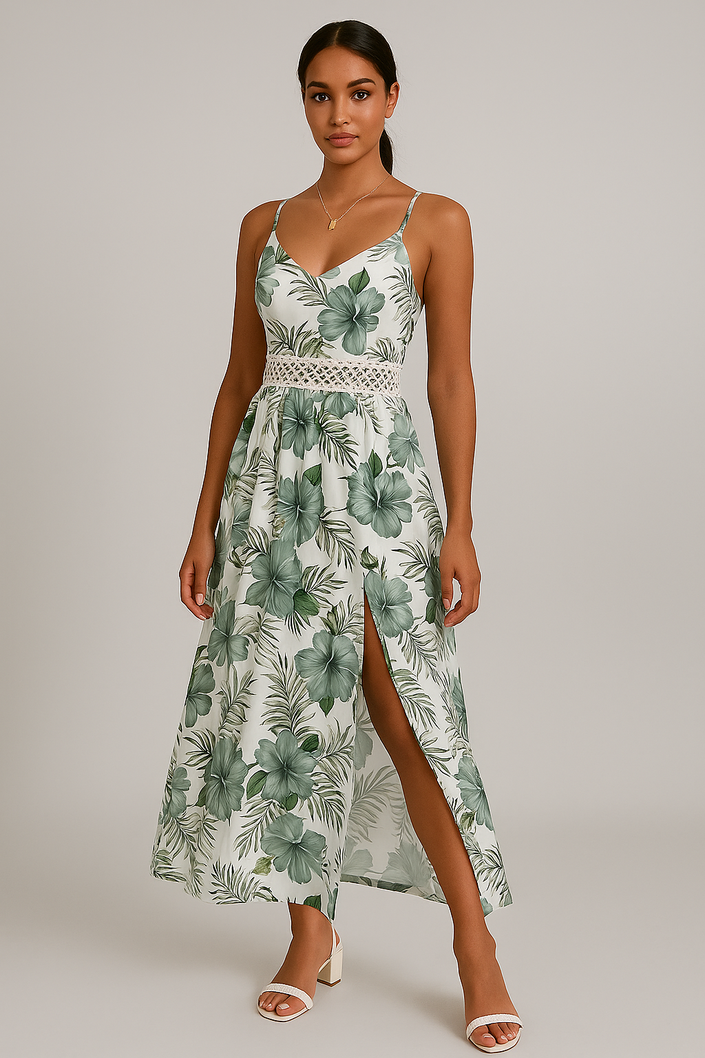Robe longue imprimé tropical multicolore