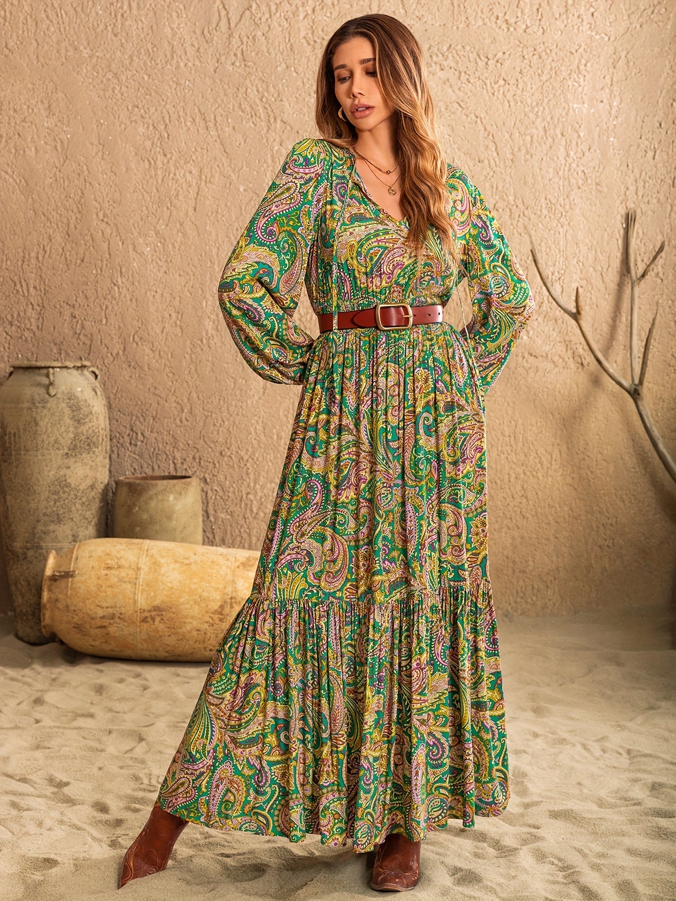 Robe bohème longue été femme à motifs paisley fluide