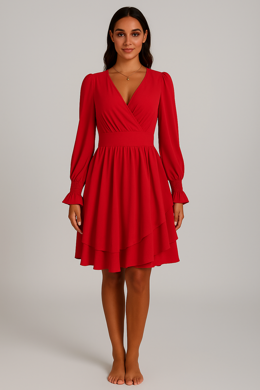 Robe portefeuille femme élégante manches longues fluide