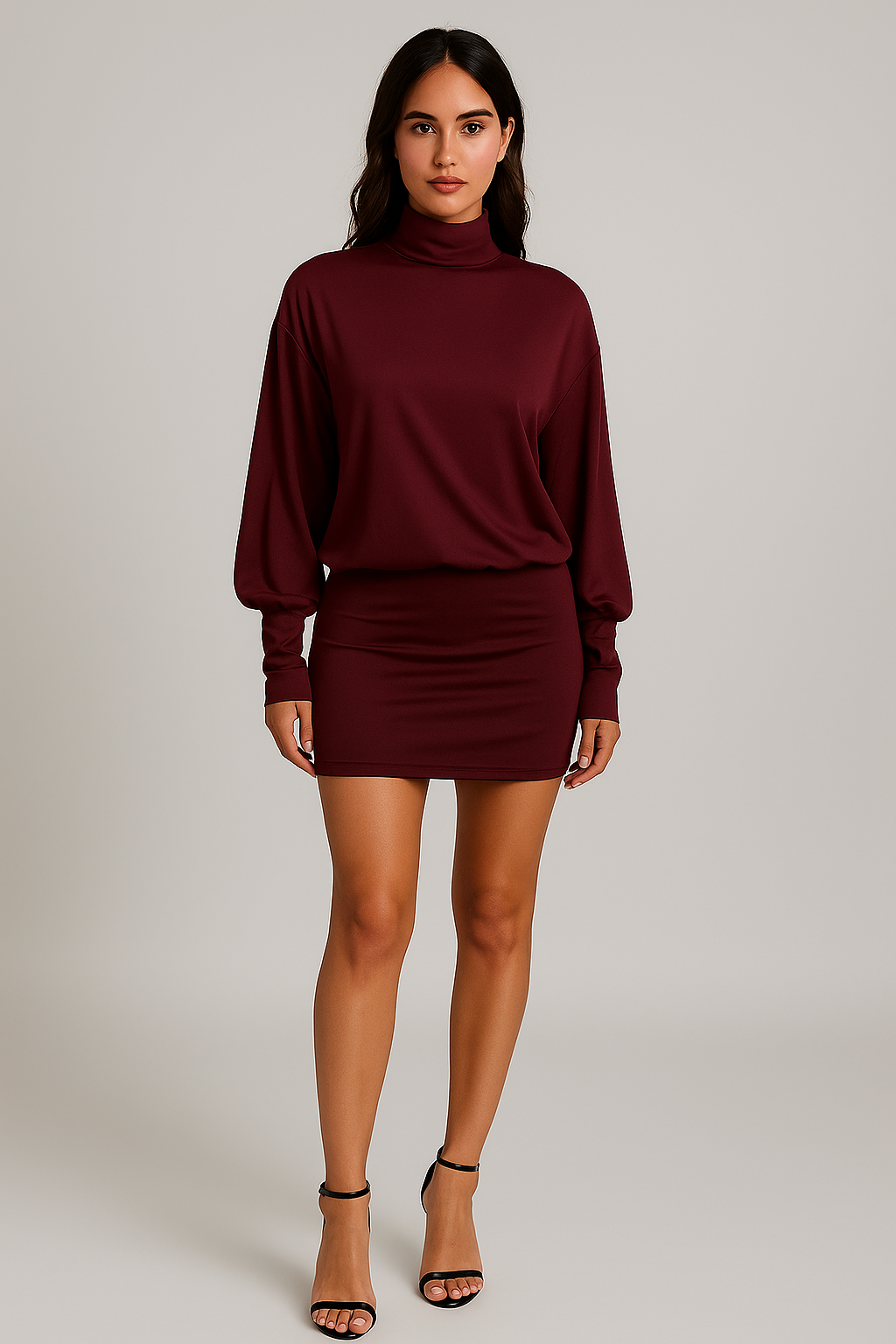 Mini robe dos nu femme manches longues