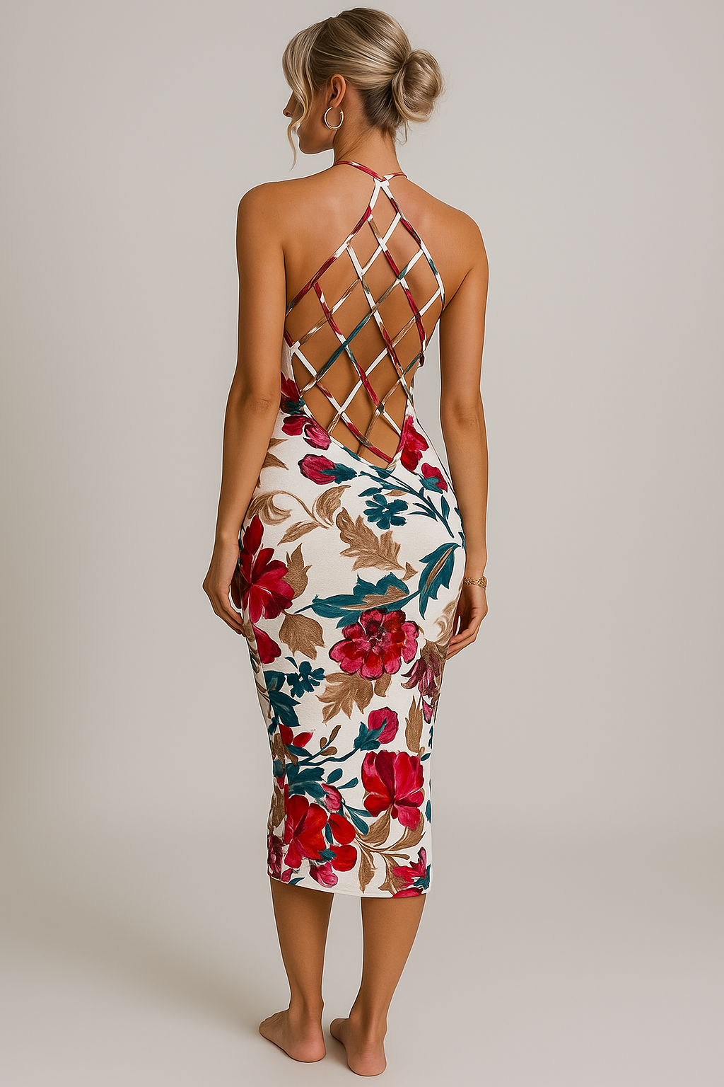 Robe midi dos nu femme tressée
