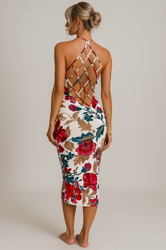 Robe midi dos nu femme tressée