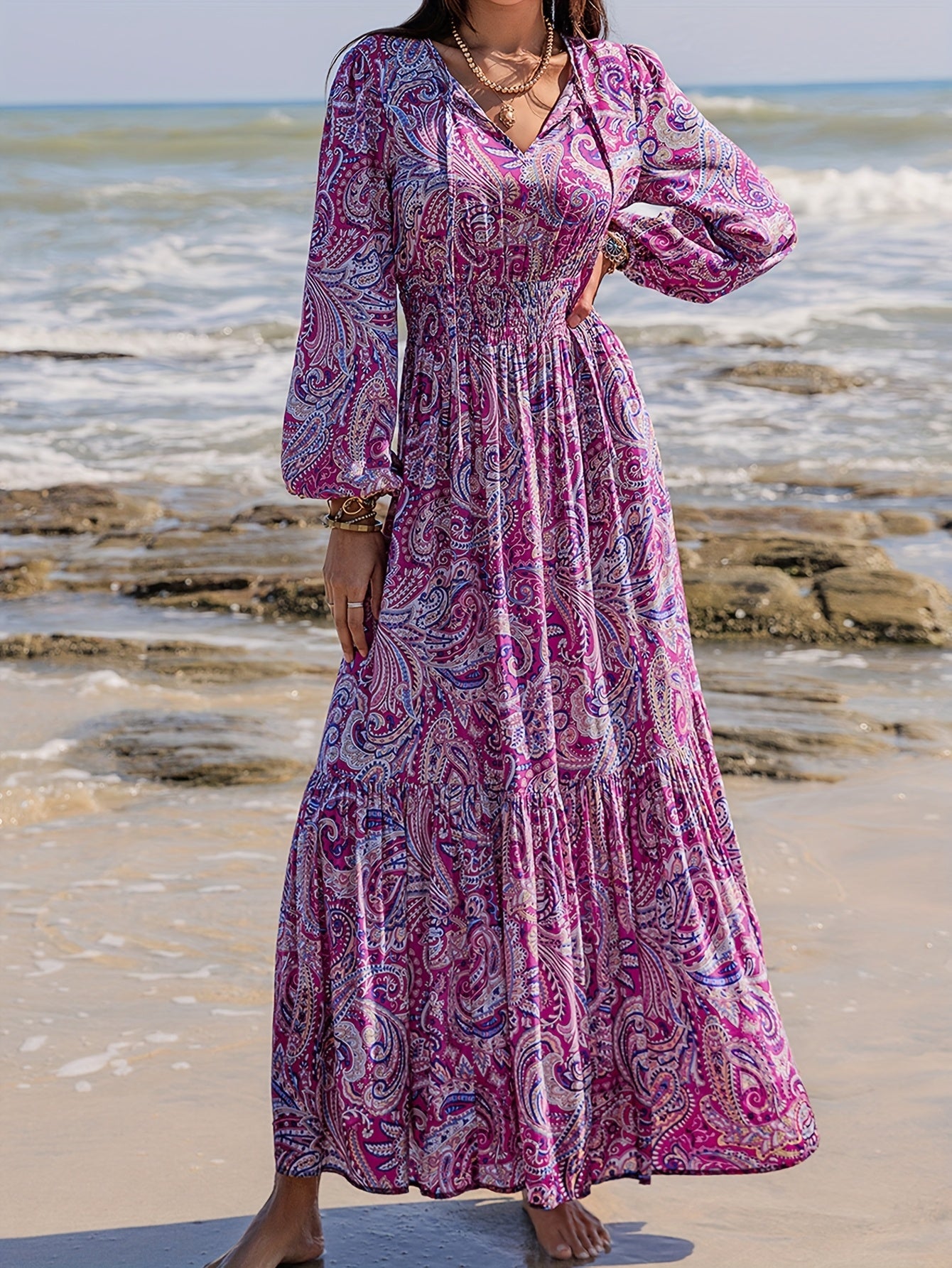 Robe bohème longue été femme à motifs paisley fluide