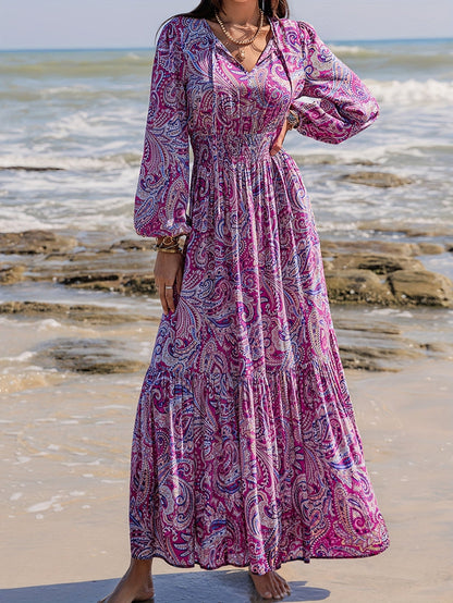 Robe bohème longue été femme à motifs paisley fluide