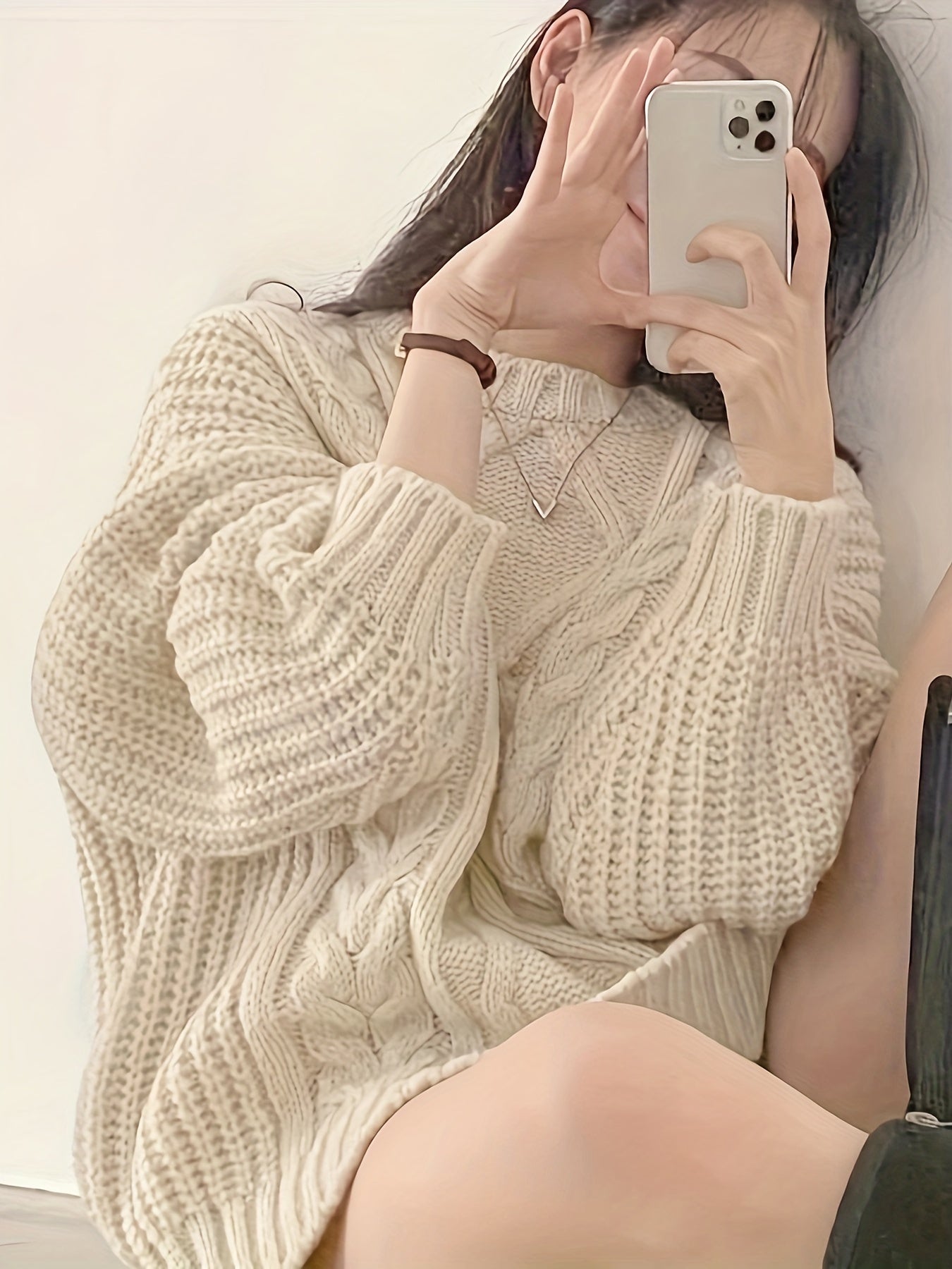 Pull chaud femme torsadé oversize – col rond et grosse maille hiver