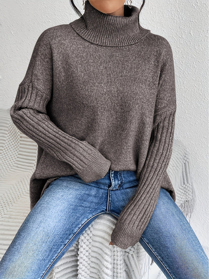 Pull chaud femme col roulé oversize – coupe asymétrique hiver cocooning