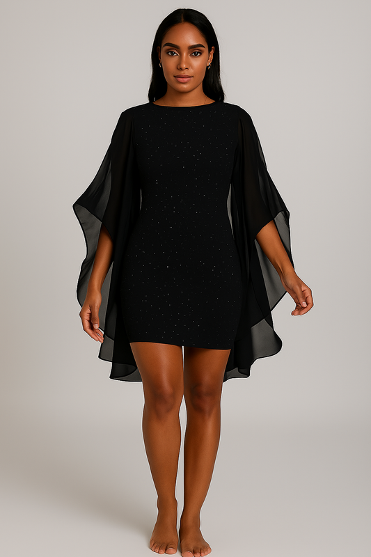 Robe de soirée cape scintillante femme