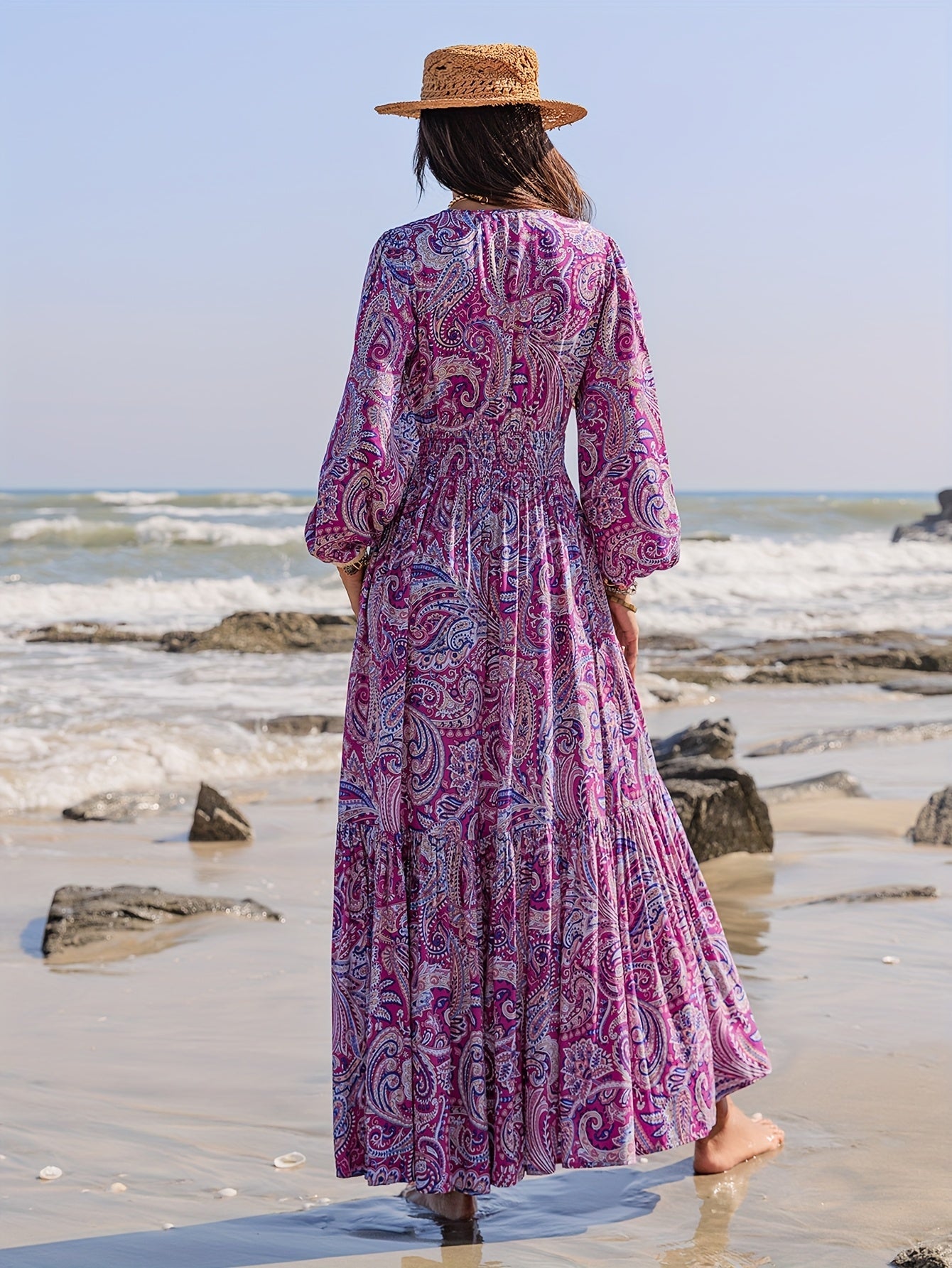 Robe bohème longue été femme à motifs paisley fluide