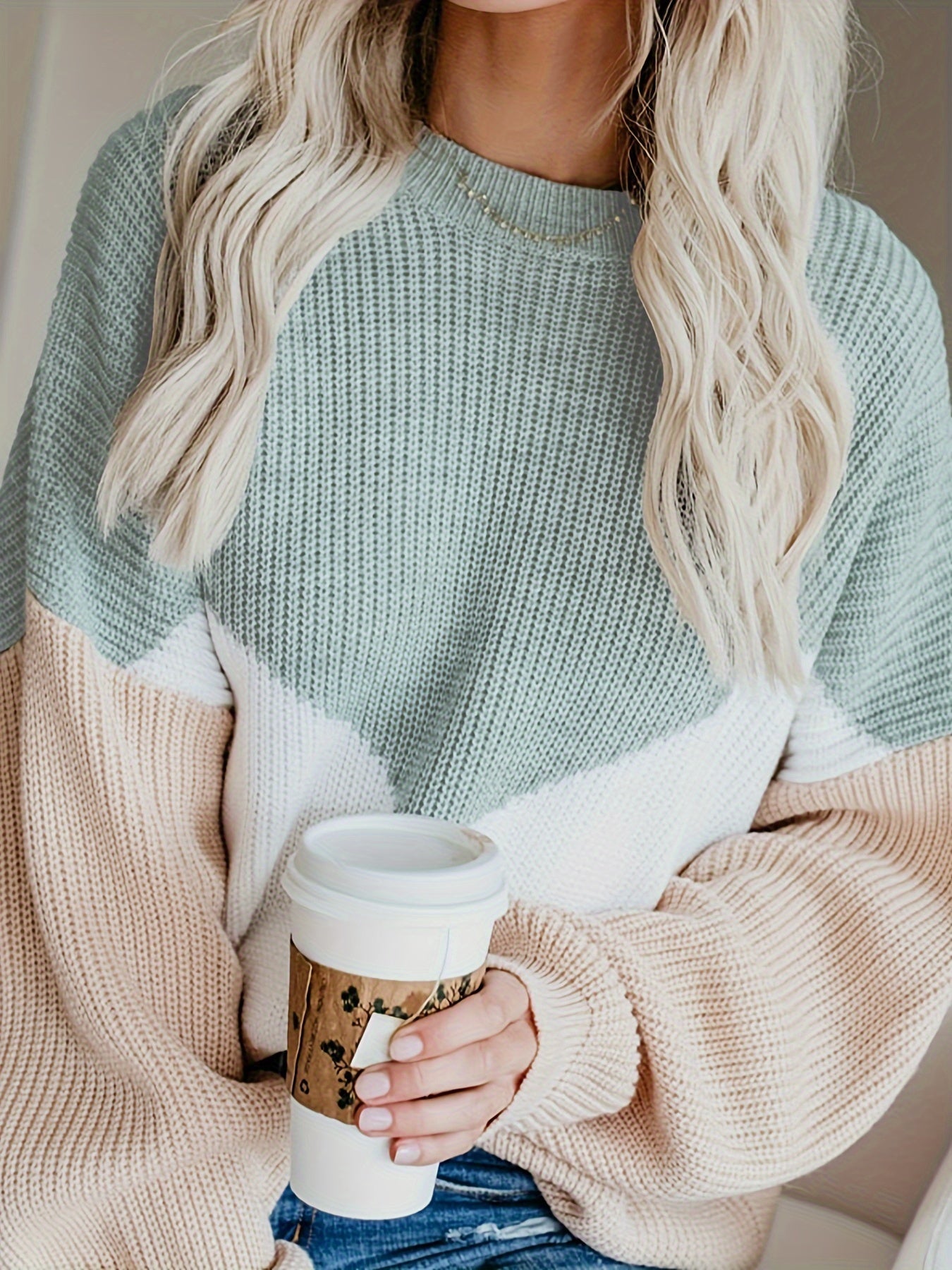 Pull chaud femme maille douce oversize tricolore