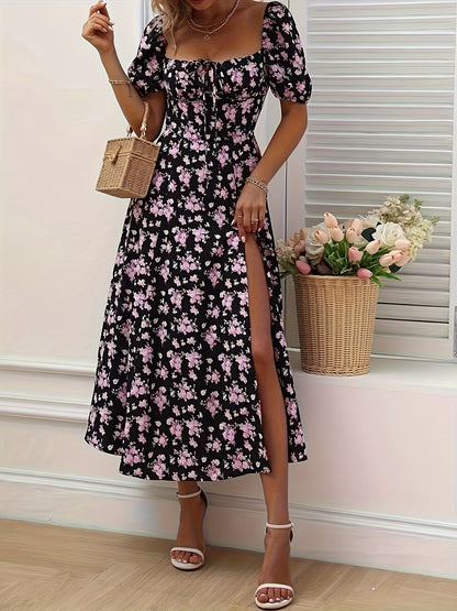 Robe longue fleurie manches courtes femme