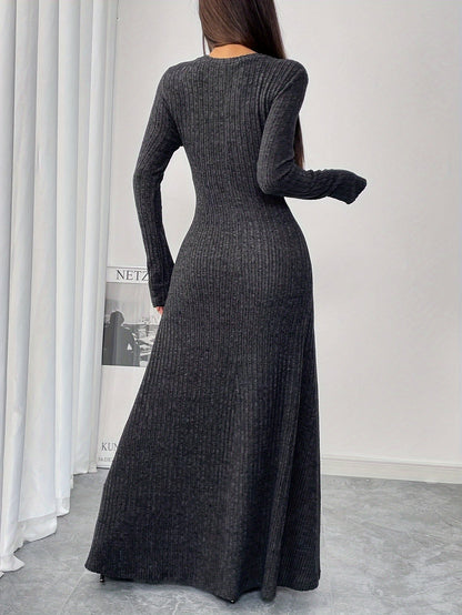 Robe longue en maille côtelée hiver femme près du corps