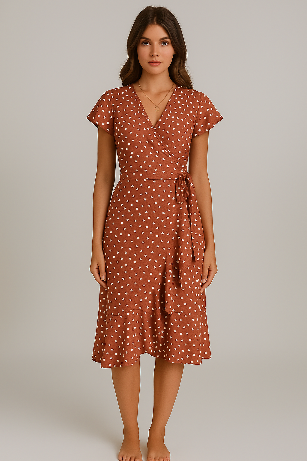 Robe portefeuille fluide à pois manches courtes femme