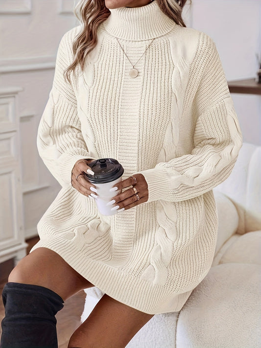 Robe d’hiver en grosse maille col roulé femme