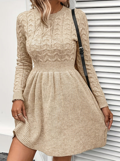 Robe pull évasée hiver femme en maille torsadée manches longues