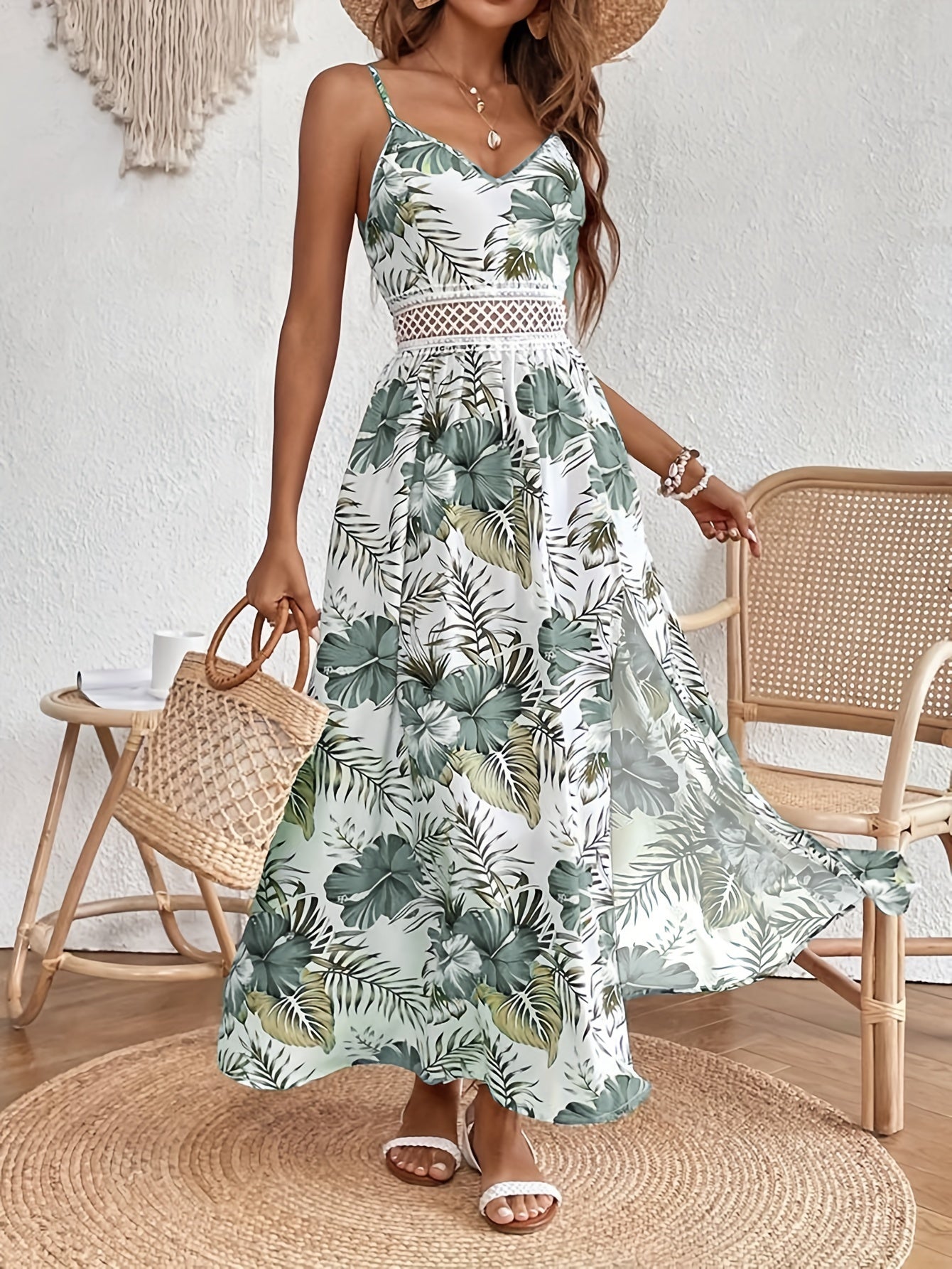 Robe longue imprimé tropical multicolore