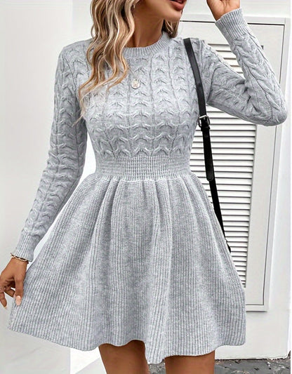 Robe pull évasée hiver femme en maille torsadée manches longues