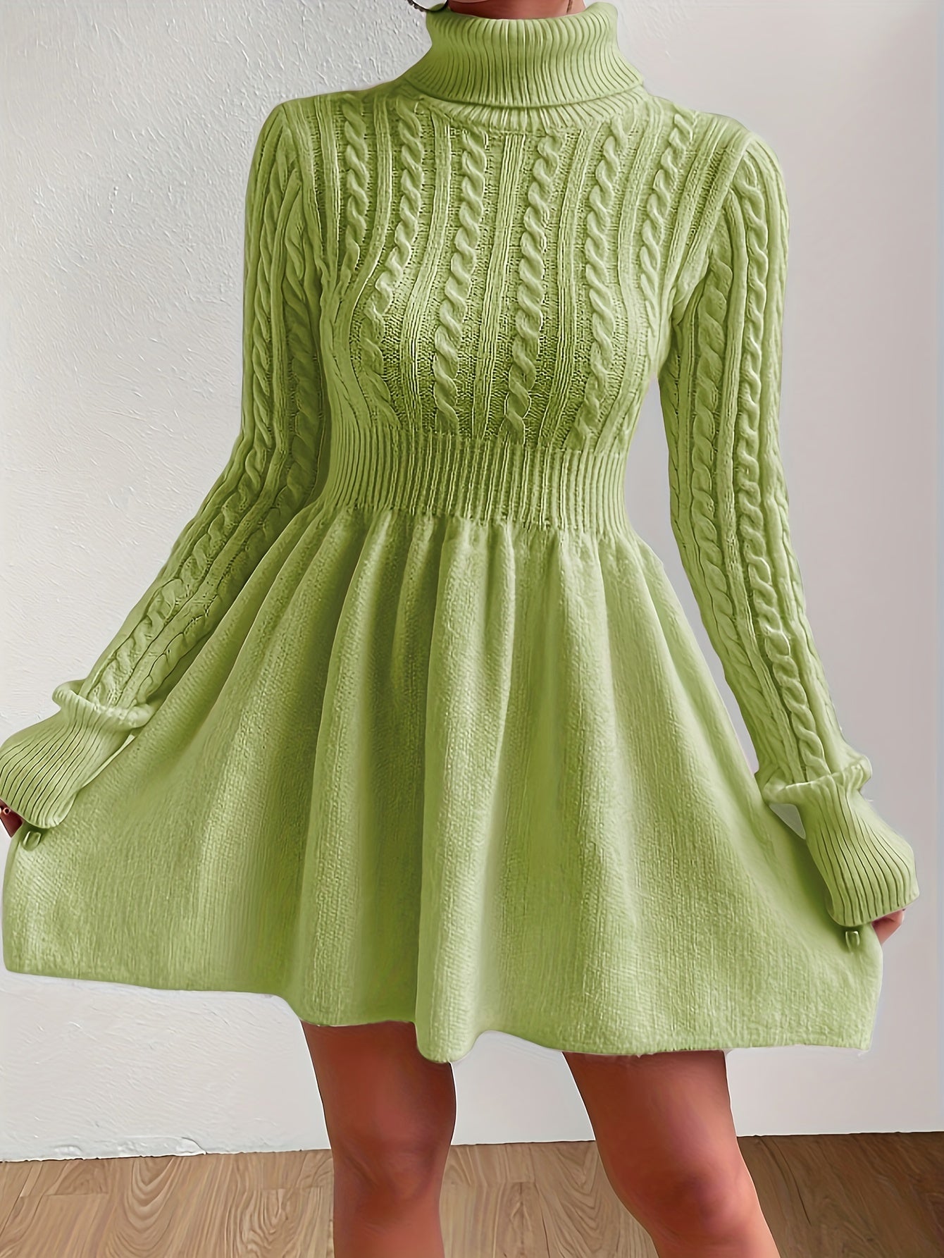 Robe pull hiver femme col roulé maille torsadée