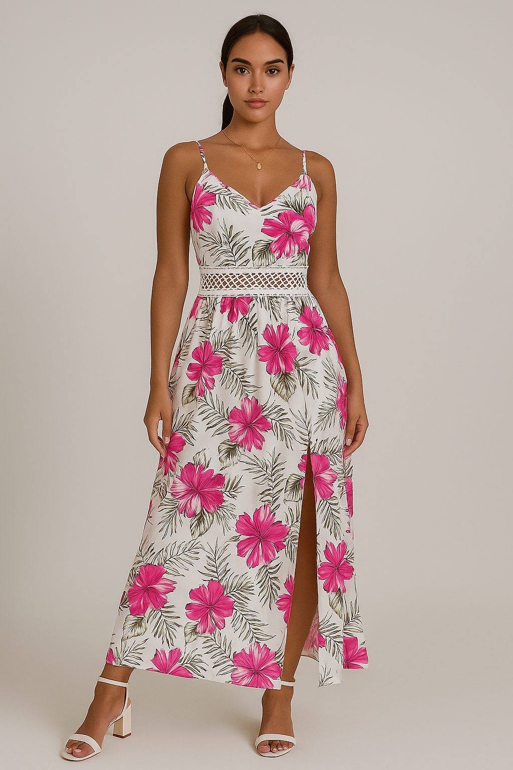 Robe longue imprimé tropical multicolore