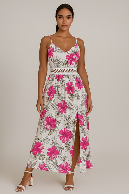 Robe longue imprimé tropical multicolore