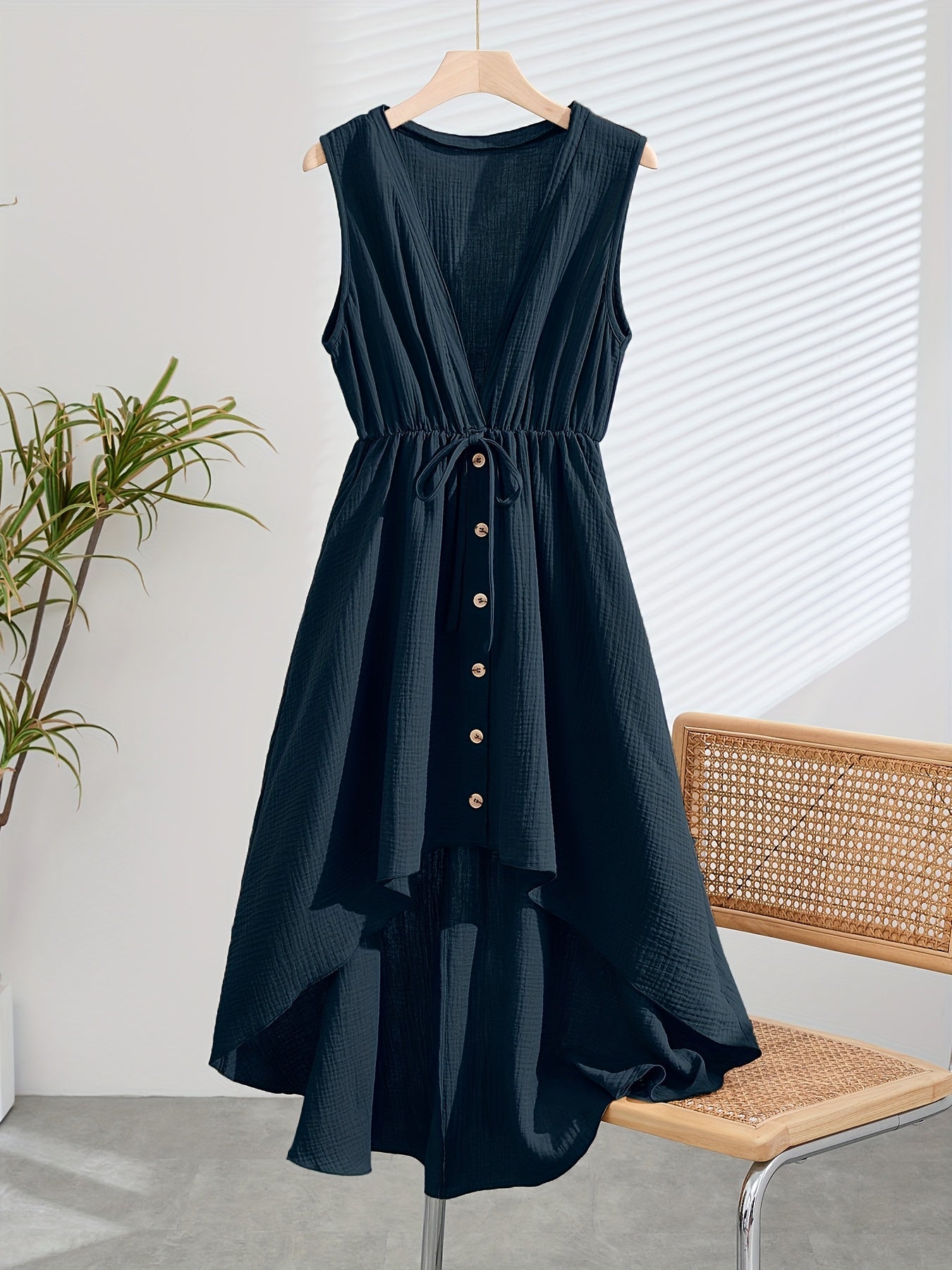 Robe bohème longue sans manches femme effet lin fluide
