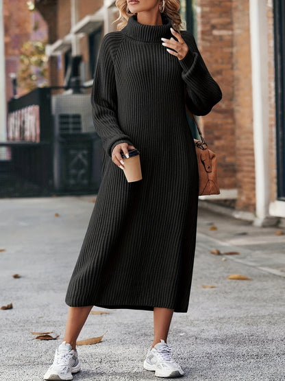 Robe pull longue femme en maille col roulé ample
