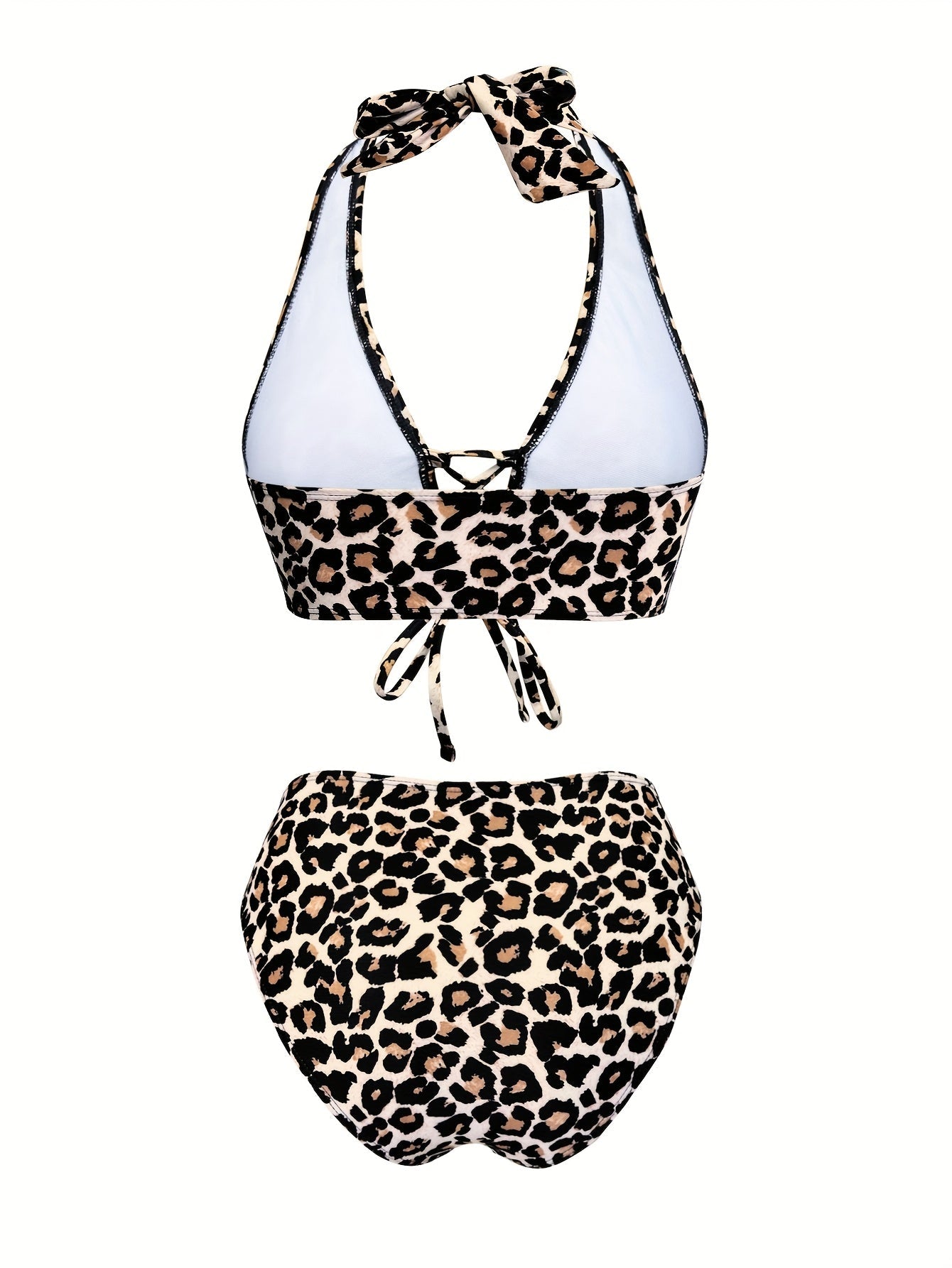 Maillot de bain 2 pièces taille haute motif léopard sexy