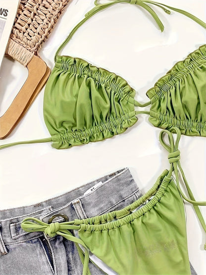 Maillot de bain 2 pièces triangle froncé à nouer