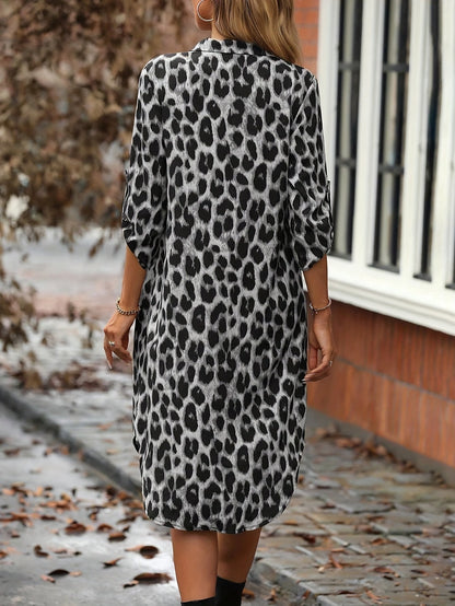Robe chemise léopard femme mi-longue