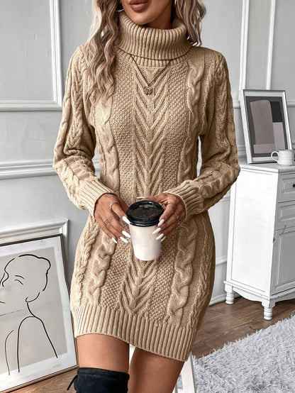 Robe pull hiver femme col roulé maille torsadée courte