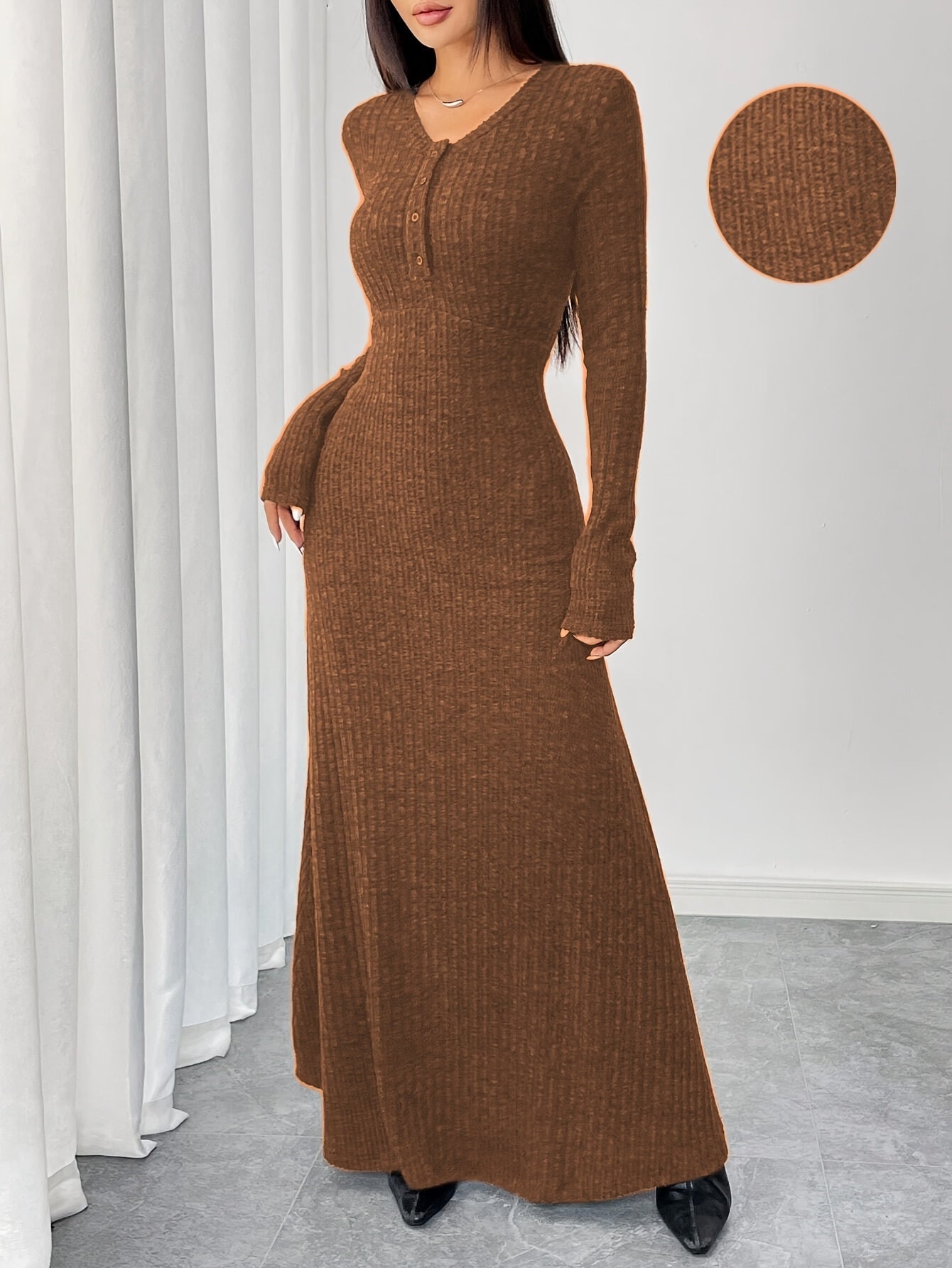 Robe longue en maille côtelée hiver femme près du corps