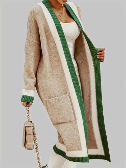 Gilet long chaud femme maille épaisse avec poches