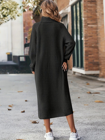 Robe pull longue femme en maille col roulé ample