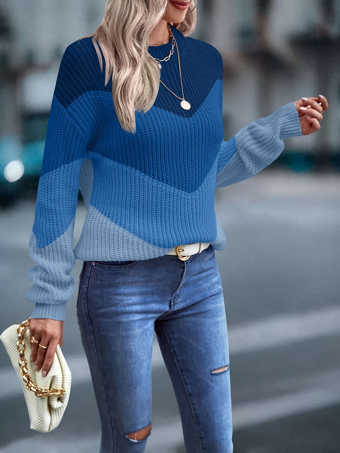 Pull chaud femme en maille chevron pour l’hiver
