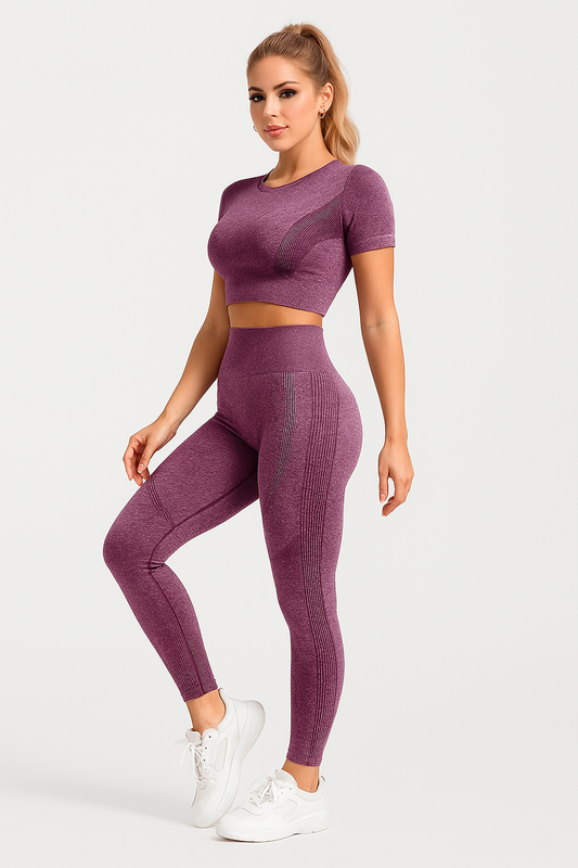 Ensemble legging push up femme avec top manches courtes sans couture