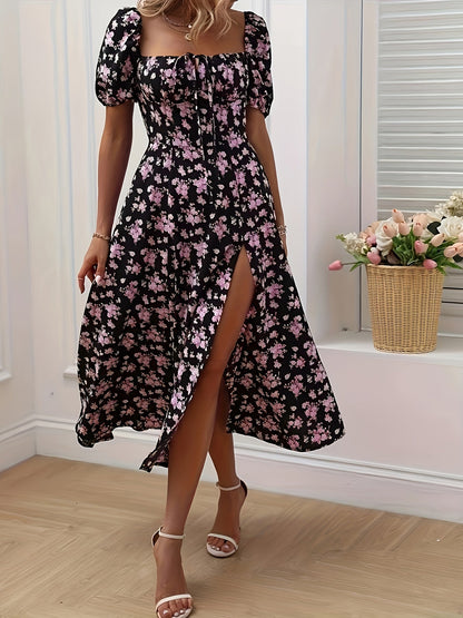 Robe longue fleurie manches courtes femme
