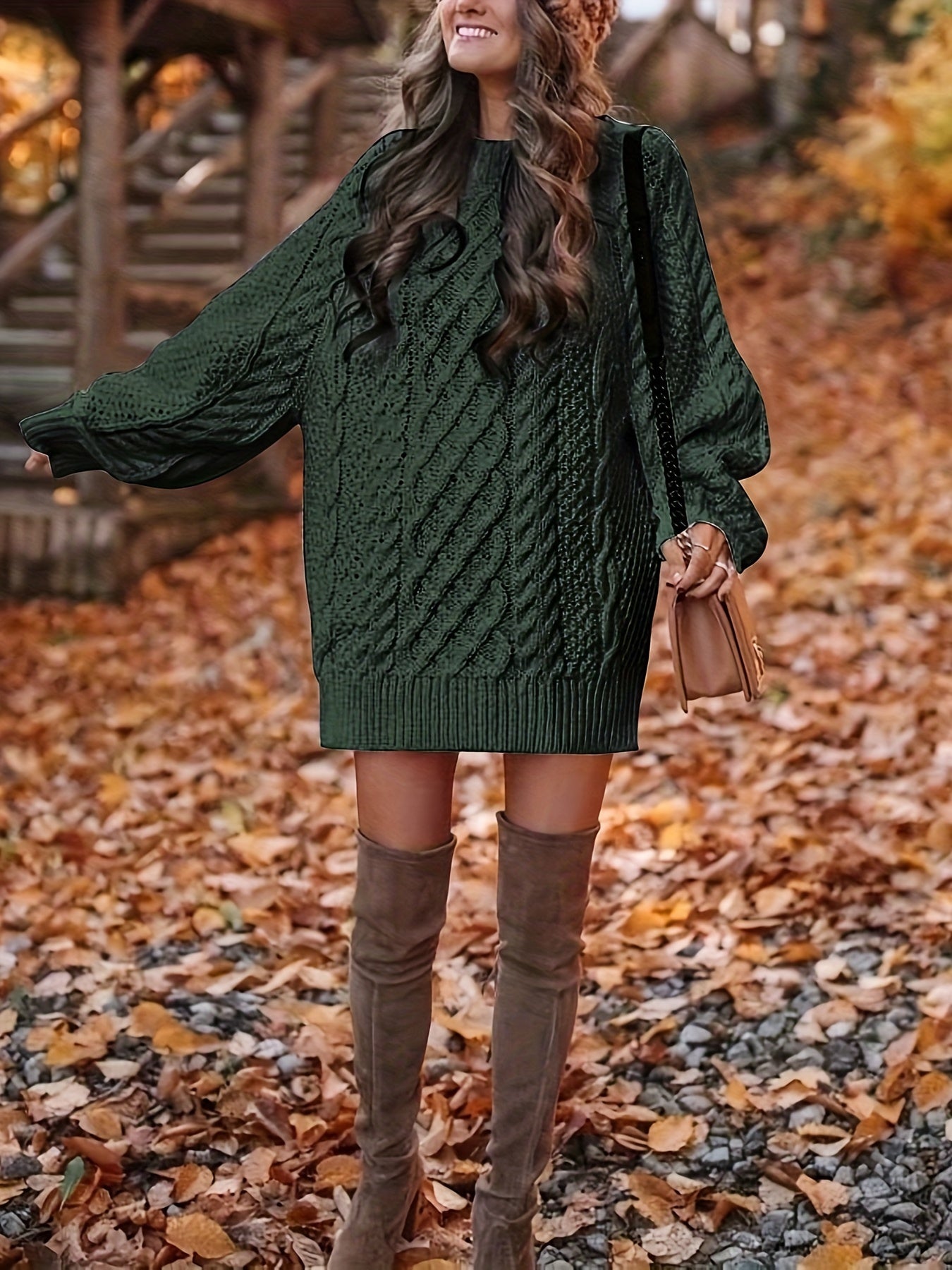 Robe pull grosse maille torsadée oversize femme