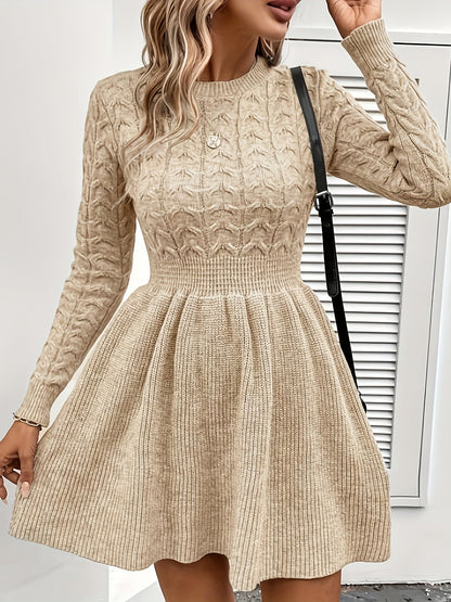 Robe pull évasée hiver femme en maille torsadée manches longues