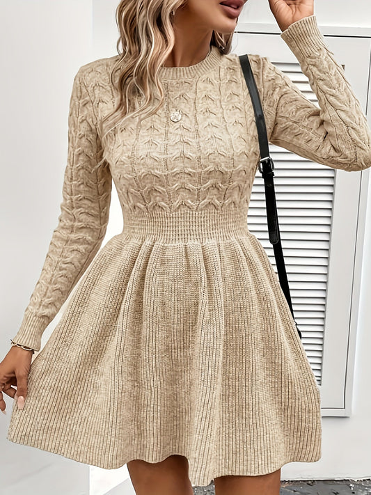 Robe pull évasée hiver femme en maille torsadée manches longues