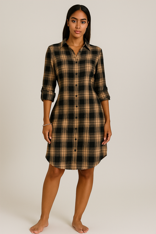 Robe chemise à carreaux femme en flanelle légère