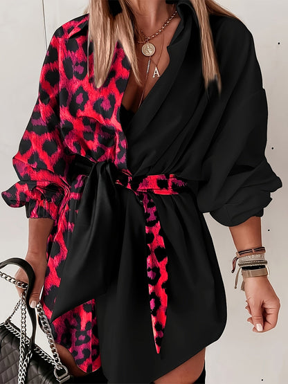 Robe chemise portefeuille imprimé léopard femme