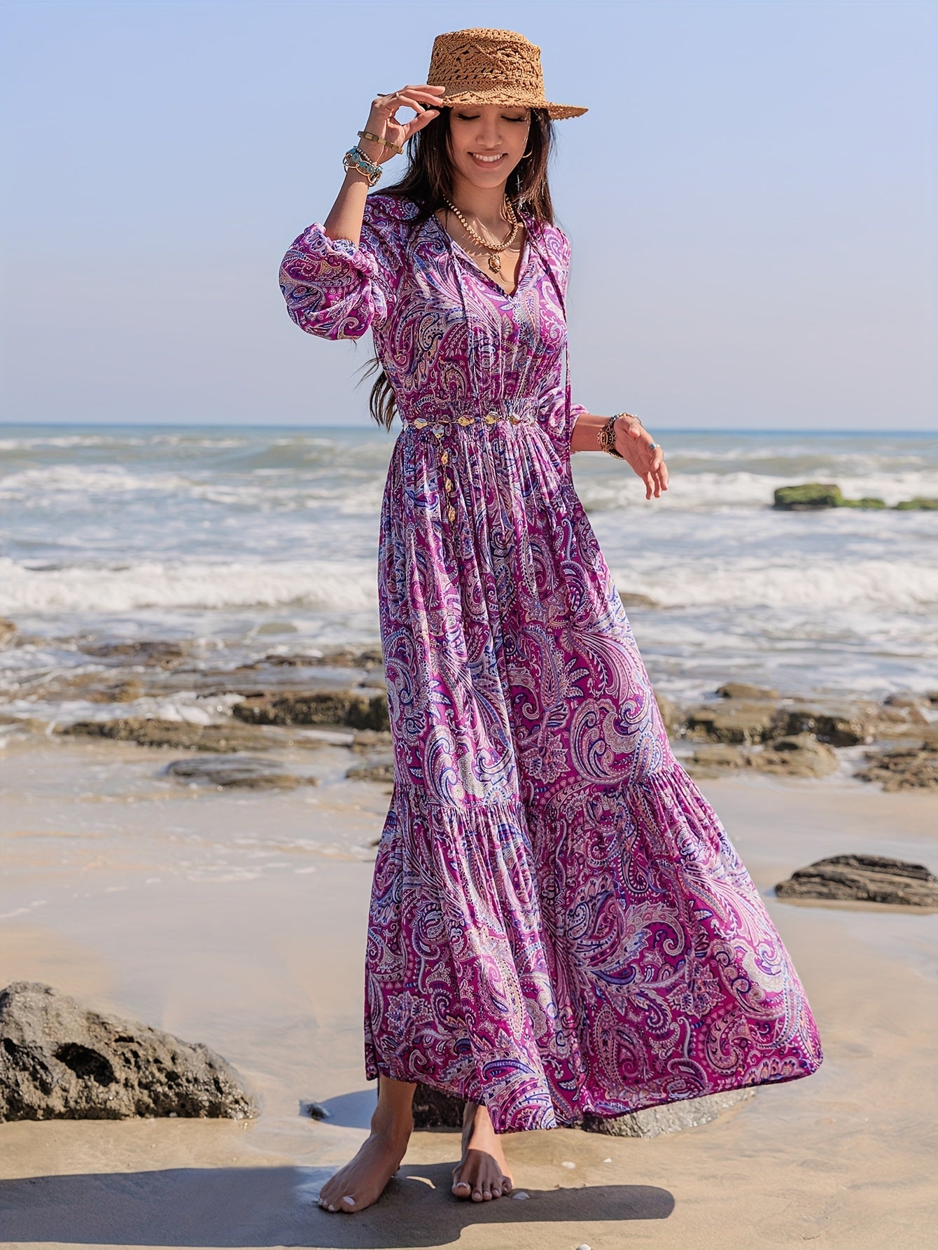 Robe bohème longue été femme à motifs paisley fluide
