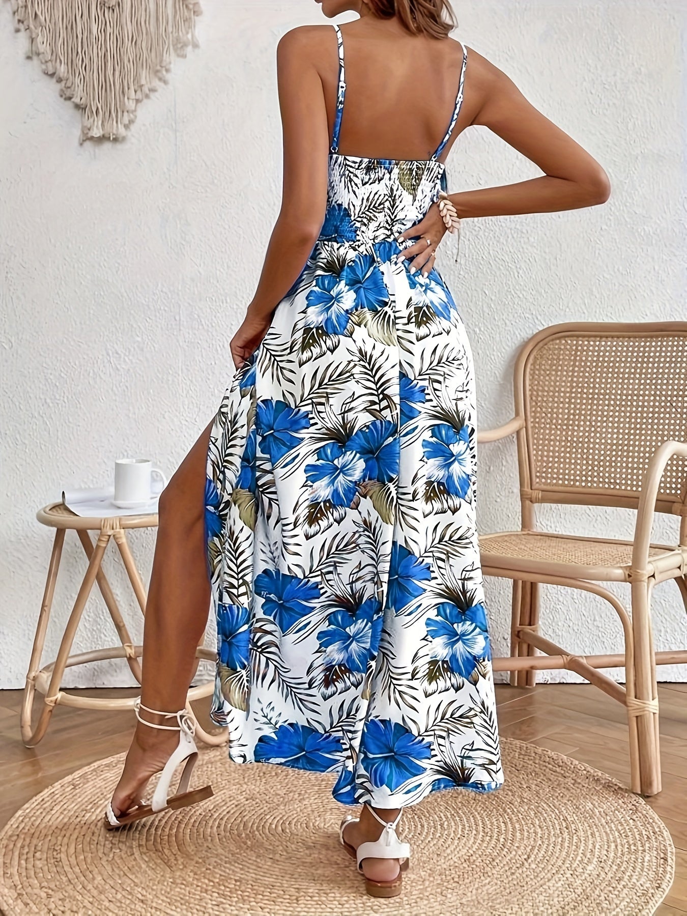 Robe longue imprimé tropical multicolore