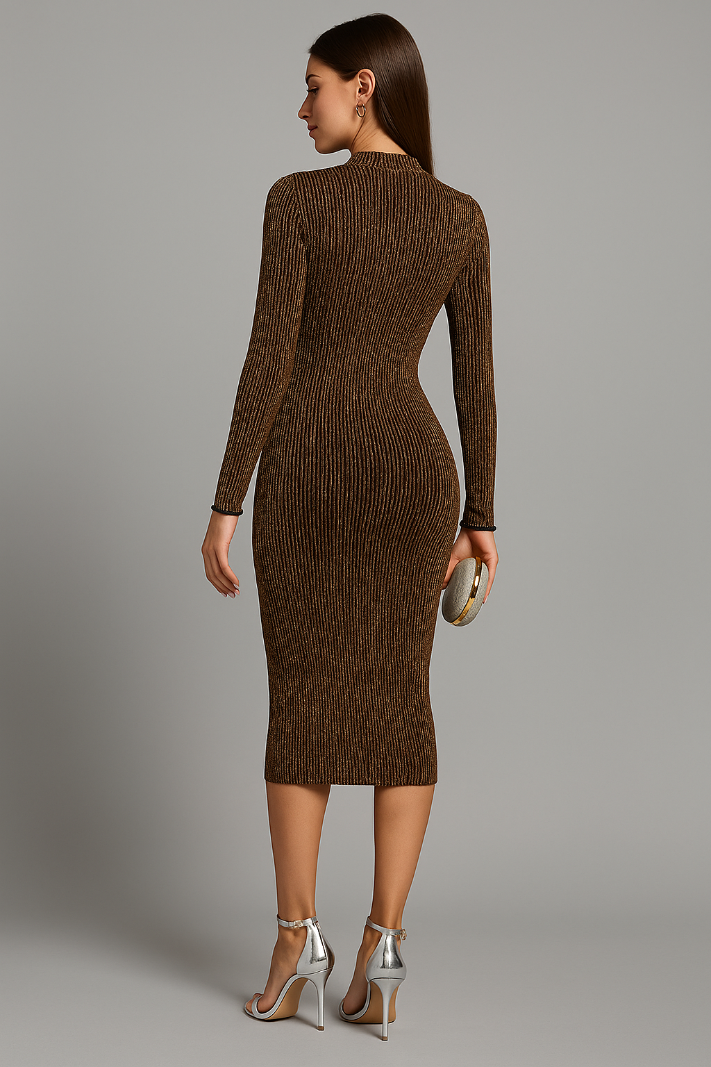 Robe moulante soirée à manches longues col montant femme