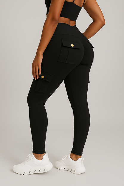 Leggings push up cargo femme taille haute avec poches