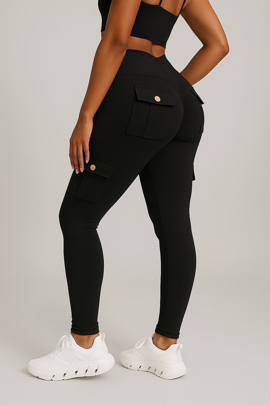 Leggings push up cargo femme taille haute avec poches