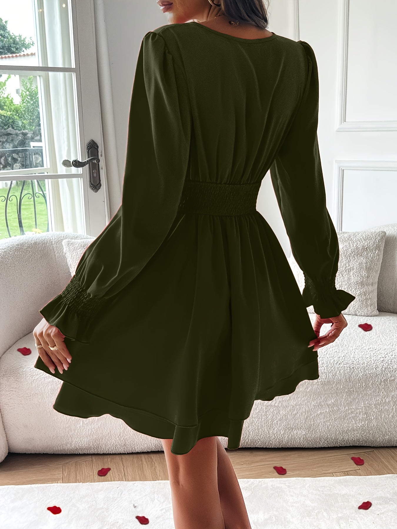 Robe portefeuille femme élégante manches longues fluide