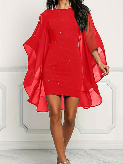 Robe de soirée cape scintillante femme