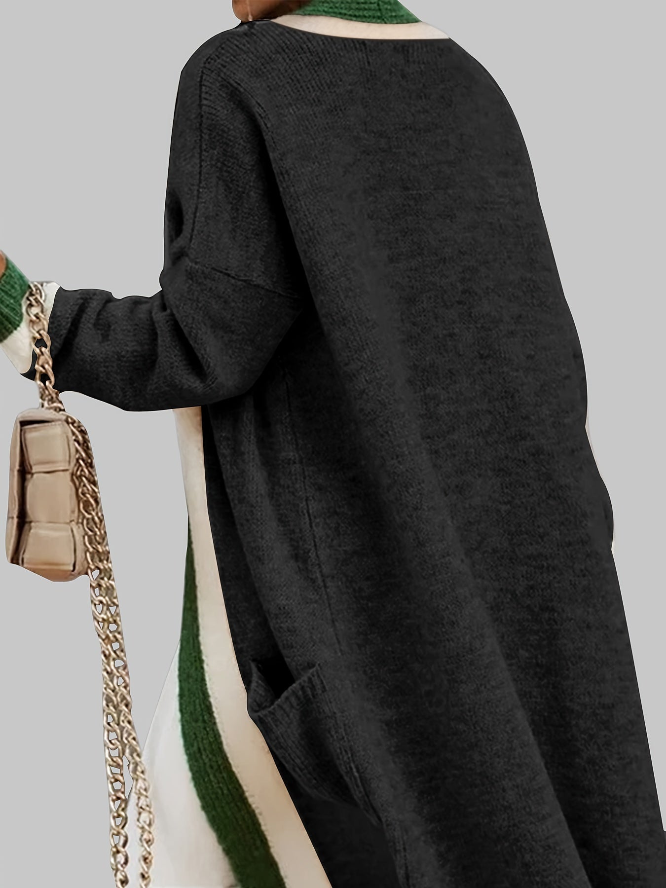 Gilet long chaud femme maille épaisse avec poches