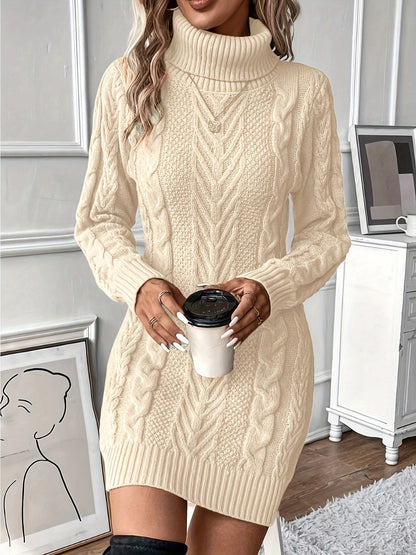 Robe pull hiver femme col roulé maille torsadée courte